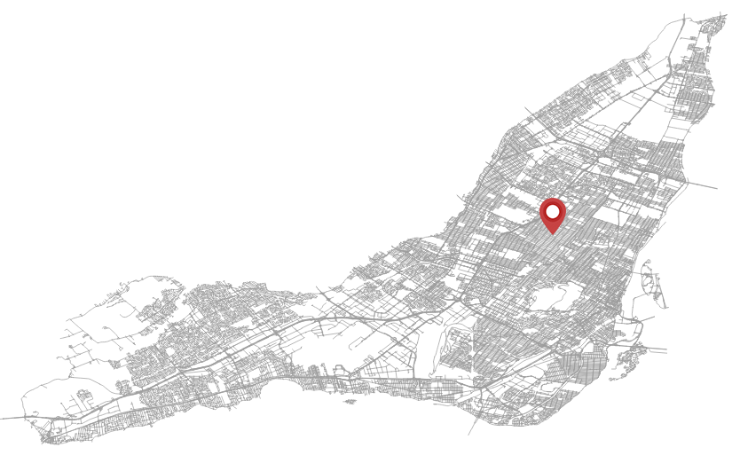 Une carte de Montréal avec un marqueur sur Rosemont.
