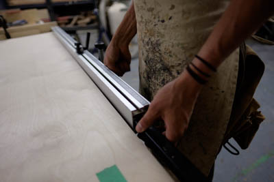 I'm setting the slider on the table saw.