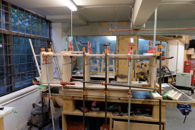 The big unit with even more clamps while the glue cures.