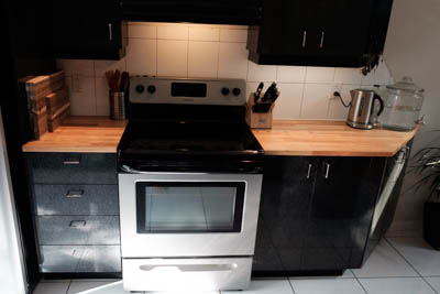 The over section with two segments of countertop.
